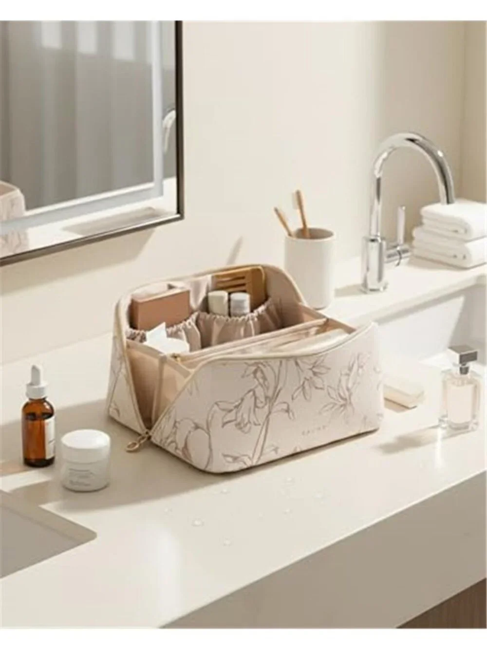 Travel Makeup Bag Cosmetic Organizer Waterproof Toiletry Case Brush Storage